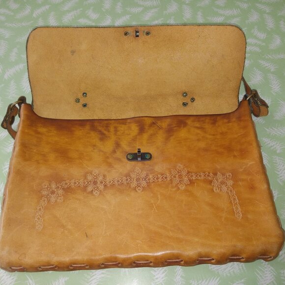 Vintage 70s leather hippie boho bag school bag - Picture 3 of 5